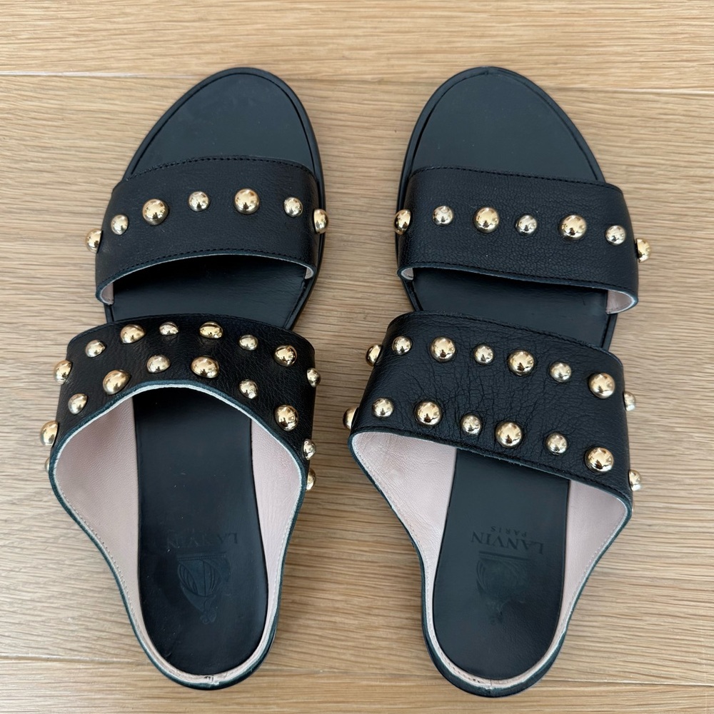 NWT LANVIN- Black and Gold Double-Strap Sandals